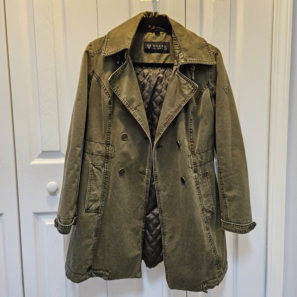 GUESS Women's Olive Green Trench Coat